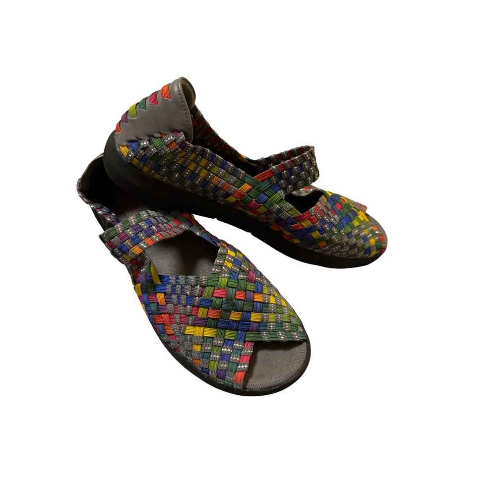 Baretraps Sandals 7.5 Rainbow Multi Colored Weave Slip On Comfy Mary Jane Shoes